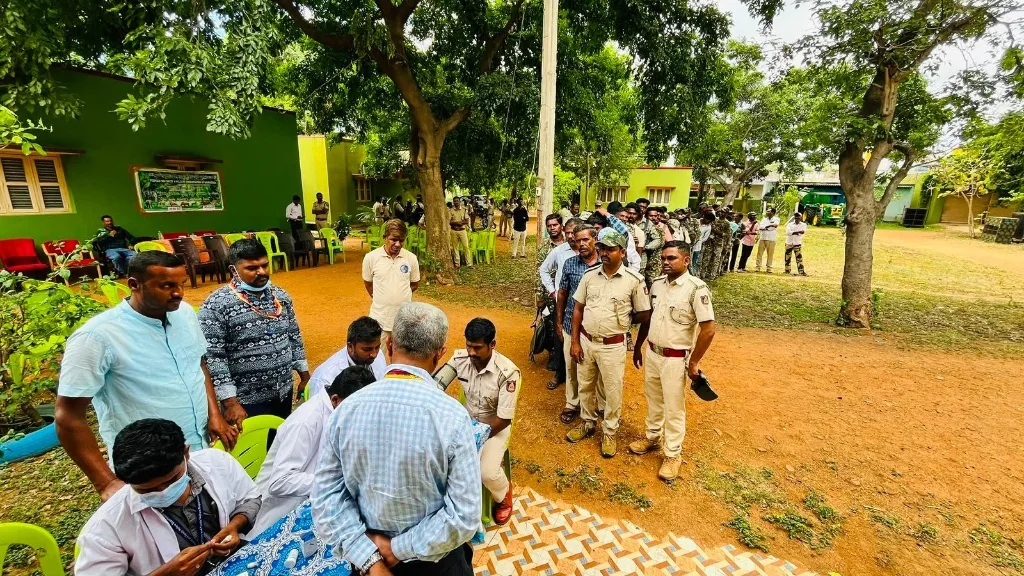 Frontline forest guards lined up for blood pressure, blood glucose, and vital organ diagnostic screening.